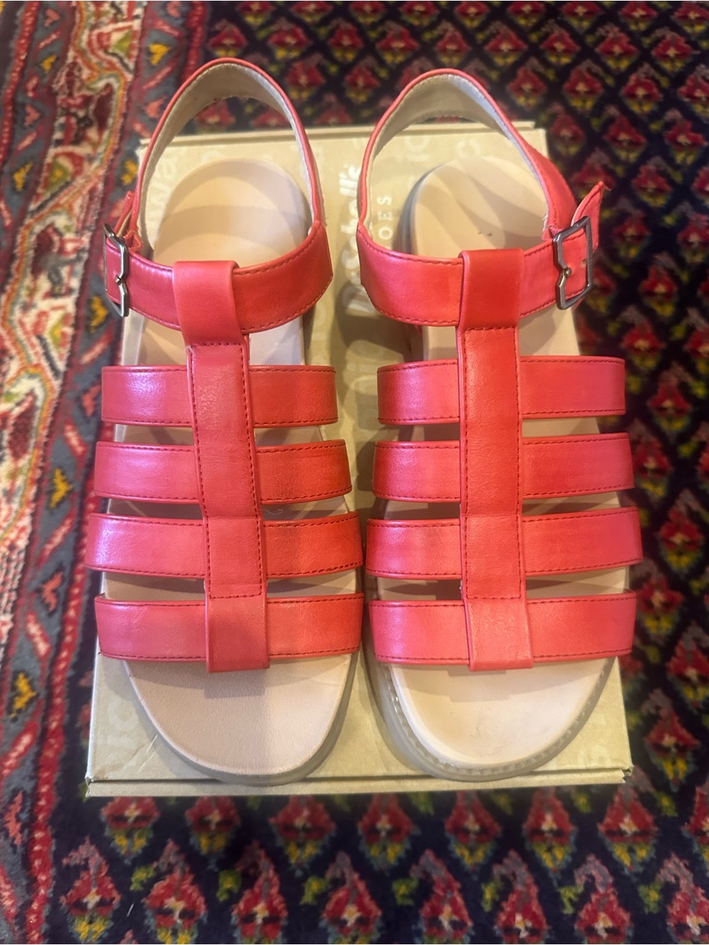 Dr. Scholl's A Ok Fisherman Sandal Red Faux Leather 8